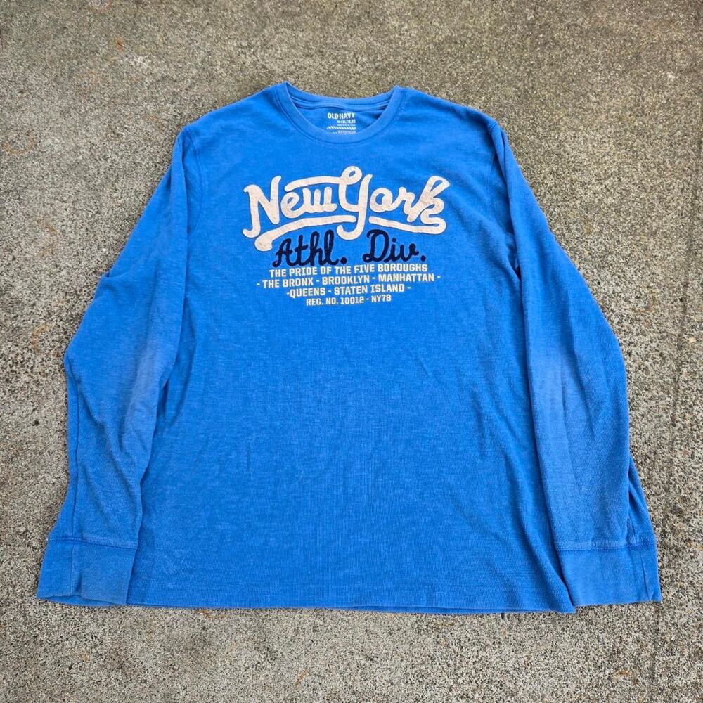 Vtg Y2k OLD NAVY New York Athletic Division Chainstitch Logo Thermal Shirt XL